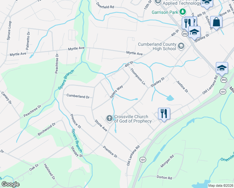 map of restaurants, bars, coffee shops, grocery stores, and more near 251 Spiers Way in Crossville