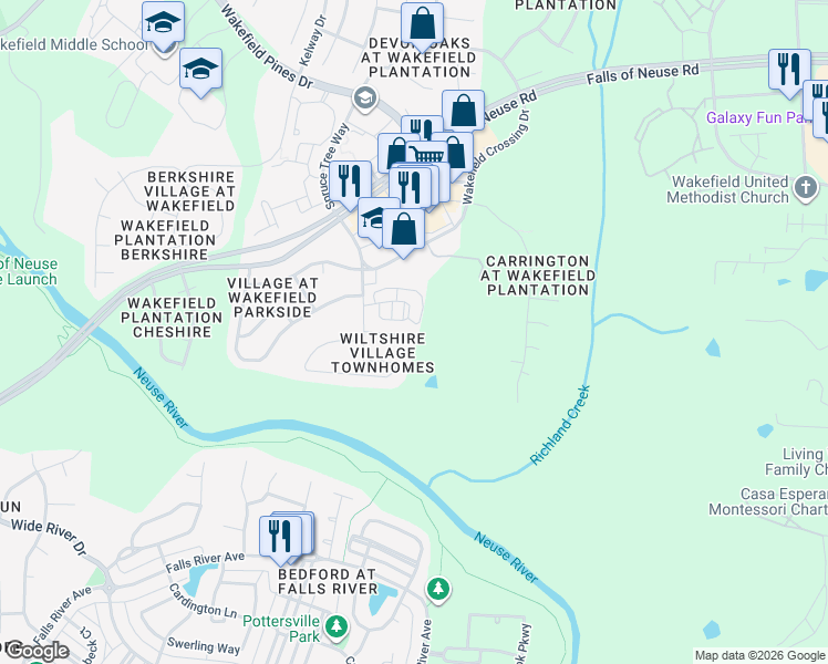 map of restaurants, bars, coffee shops, grocery stores, and more near 2651 Vega Court in Raleigh