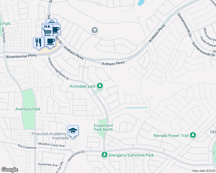 map of restaurants, bars, coffee shops, grocery stores, and more near 2437 Craigie Castle Street in Henderson
