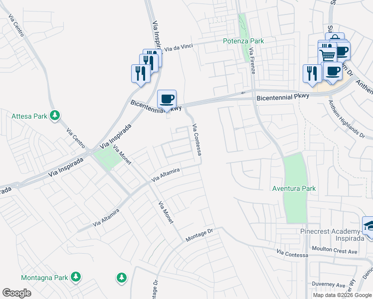 map of restaurants, bars, coffee shops, grocery stores, and more near 220 Vittoria Avenue in Henderson