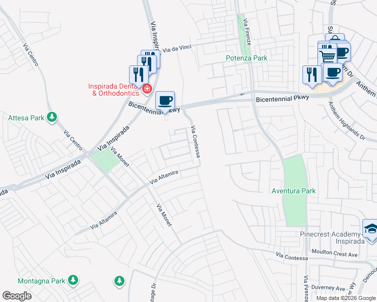 map of restaurants, bars, coffee shops, grocery stores, and more near 3192 Vittoria Avenue in Henderson