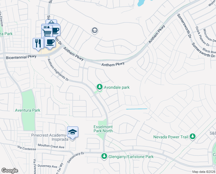 map of restaurants, bars, coffee shops, grocery stores, and more near 2756 Leys Burnett Avenue in Henderson