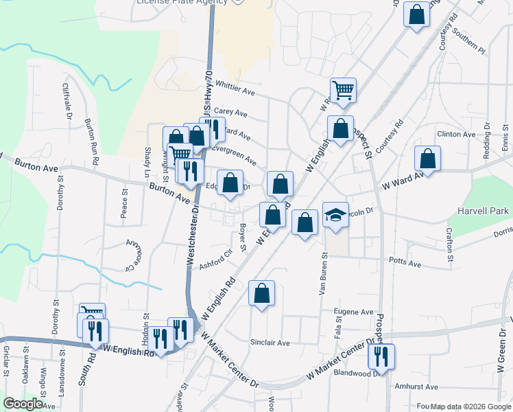 map of restaurants, bars, coffee shops, grocery stores, and more near 317 Burton Avenue in High Point