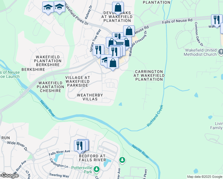 map of restaurants, bars, coffee shops, grocery stores, and more near 2618 Vega Court in Raleigh