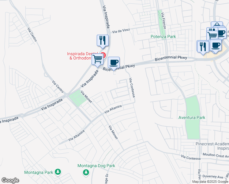 map of restaurants, bars, coffee shops, grocery stores, and more near 2505 Merlara Street in Henderson