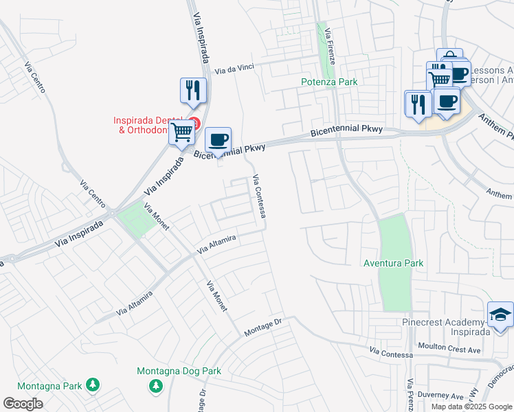 map of restaurants, bars, coffee shops, grocery stores, and more near 2518 Veronella Street in Henderson
