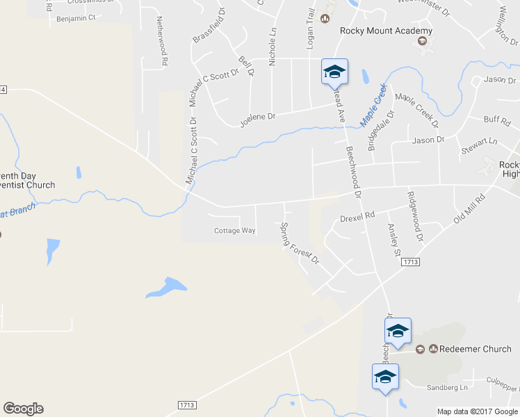 map of restaurants, bars, coffee shops, grocery stores, and more near 1001 Garden Gate Drive in Rocky Mount