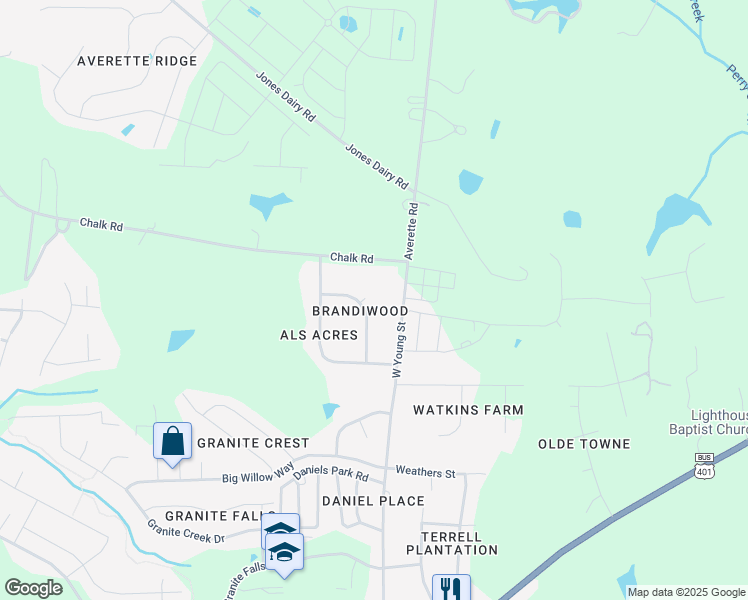 map of restaurants, bars, coffee shops, grocery stores, and more near 419 West Young Street in Rolesville