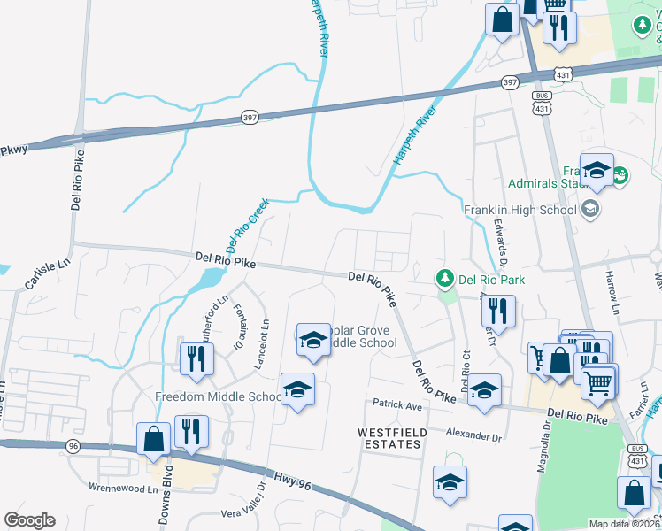map of restaurants, bars, coffee shops, grocery stores, and more near 1000 Reese Drive in Franklin