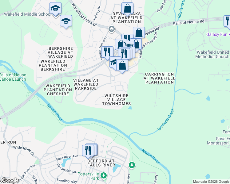 map of restaurants, bars, coffee shops, grocery stores, and more near 2618 Vega Court in Raleigh