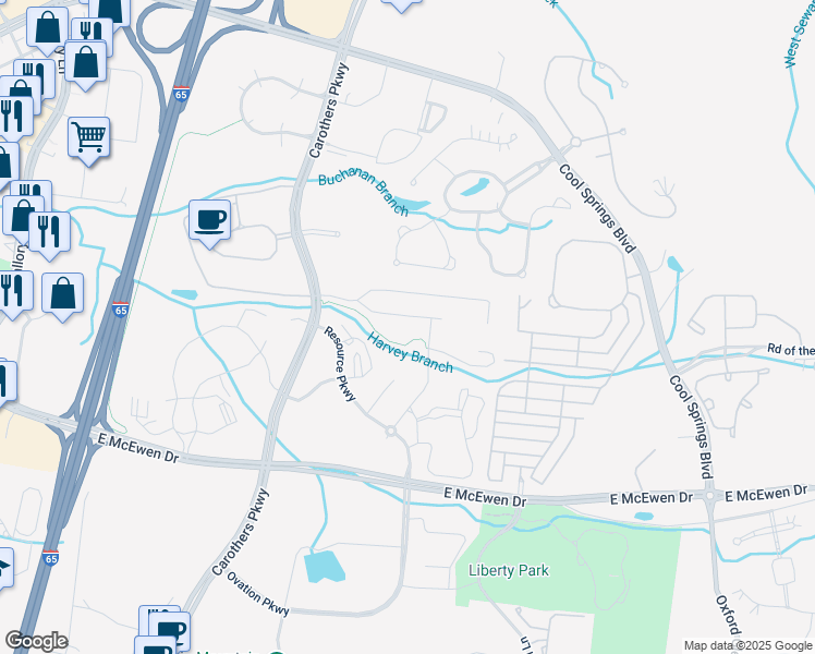 map of restaurants, bars, coffee shops, grocery stores, and more near 300 Innovation Drive in Franklin