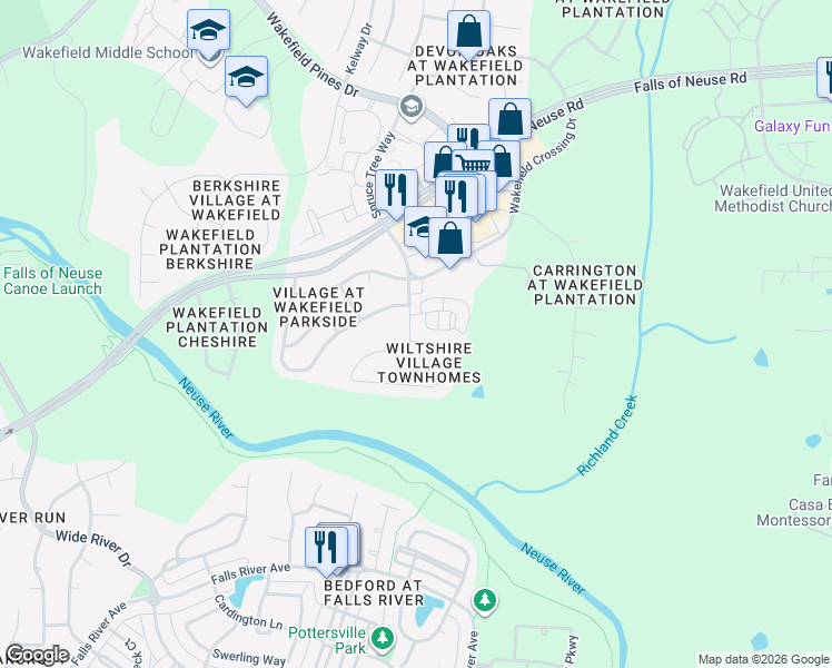 map of restaurants, bars, coffee shops, grocery stores, and more near 2618 Vega Court in Raleigh