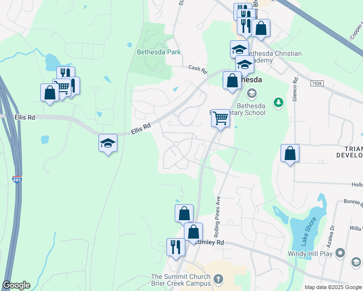 map of restaurants, bars, coffee shops, grocery stores, and more near 2300 South Miami Boulevard in Durham