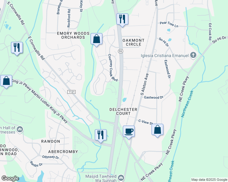 map of restaurants, bars, coffee shops, grocery stores, and more near in Durham