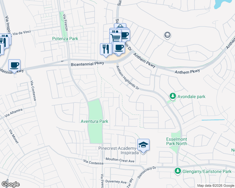 map of restaurants, bars, coffee shops, grocery stores, and more near 2505 Bankhurst Street in Henderson