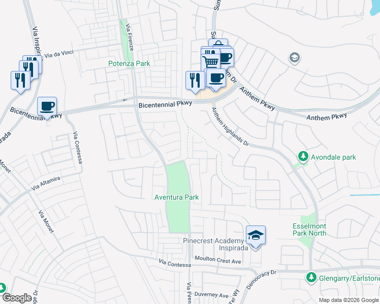 map of restaurants, bars, coffee shops, grocery stores, and more near 2489 Range Creek Street in Henderson