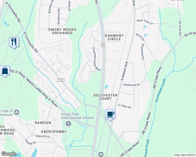 map of restaurants, bars, coffee shops, grocery stores, and more near in Durham