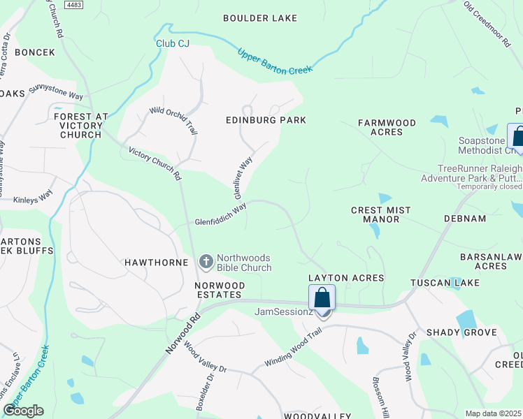 map of restaurants, bars, coffee shops, grocery stores, and more near 12201 Galway Drive in Raleigh