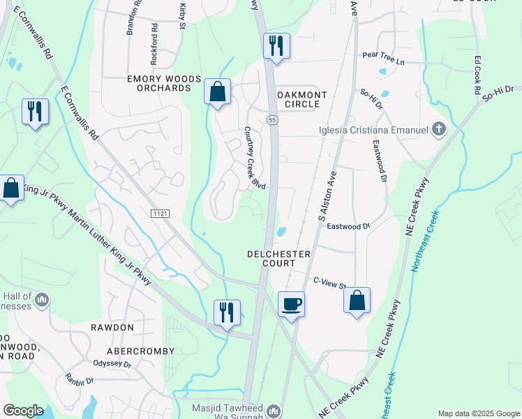map of restaurants, bars, coffee shops, grocery stores, and more near in Durham