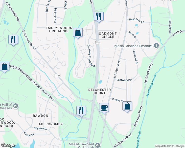 map of restaurants, bars, coffee shops, grocery stores, and more near in Durham