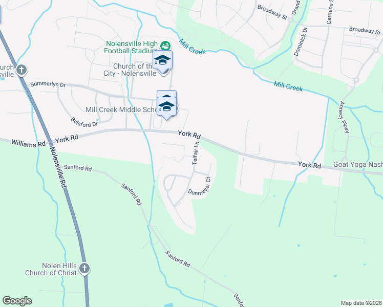 map of restaurants, bars, coffee shops, grocery stores, and more near 124 Telfair Lane in Nolensville