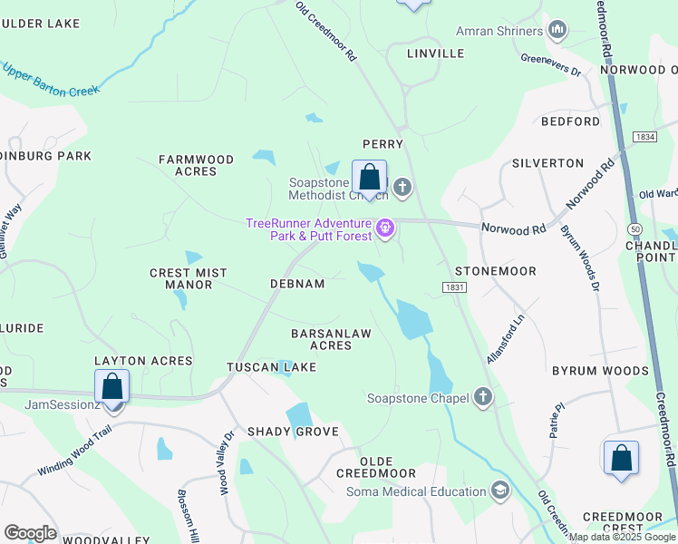 map of restaurants, bars, coffee shops, grocery stores, and more near 11000 Dunham Lane in Raleigh