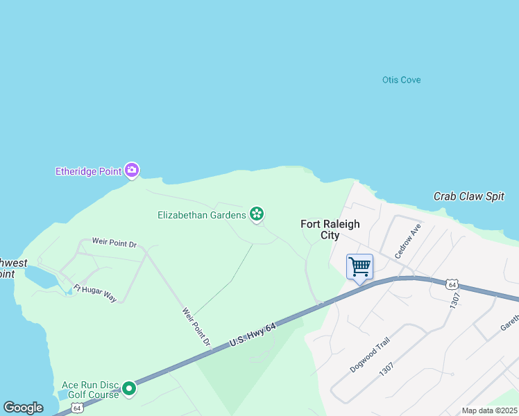 map of restaurants, bars, coffee shops, grocery stores, and more near 1411 National Park Drive in Manteo
