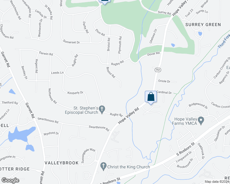 map of restaurants, bars, coffee shops, grocery stores, and more near 4022 Bristol Road in Durham