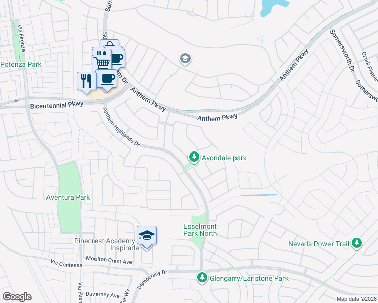 map of restaurants, bars, coffee shops, grocery stores, and more near 2424 Antrim Irish Drive in Henderson