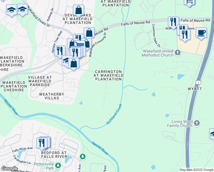 map of restaurants, bars, coffee shops, grocery stores, and more near 2901 Witterton Place in Raleigh