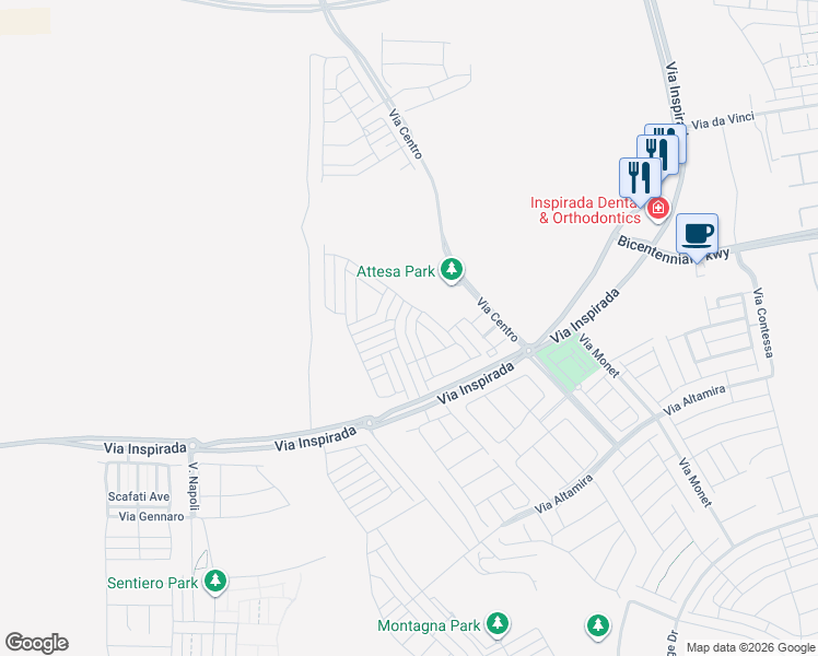 map of restaurants, bars, coffee shops, grocery stores, and more near 2475 Piacenza Place in Henderson