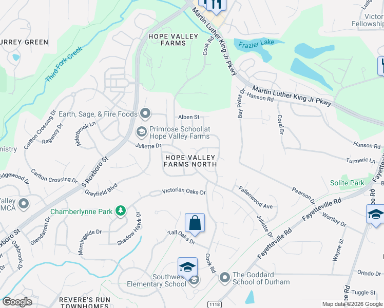 map of restaurants, bars, coffee shops, grocery stores, and more near 508 Ashford Lane in Durham