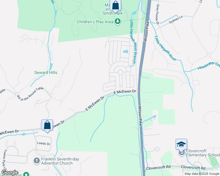 map of restaurants, bars, coffee shops, grocery stores, and more near 306 Wandering Circle in Franklin