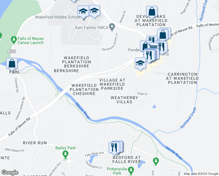 map of restaurants, bars, coffee shops, grocery stores, and more near 2425 Stately Oaks Drive in Raleigh