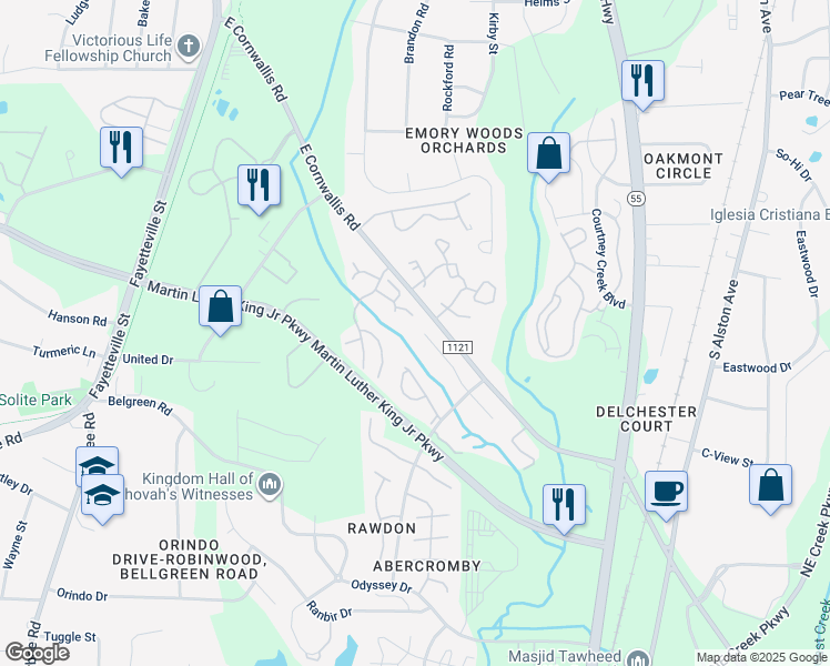map of restaurants, bars, coffee shops, grocery stores, and more near 41 Yorkfield Court in Durham