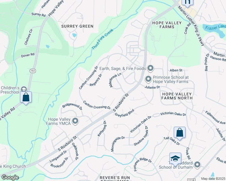 map of restaurants, bars, coffee shops, grocery stores, and more near 5024 Linden Oaks Avenue in Durham