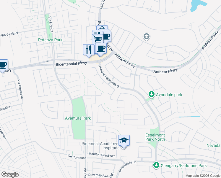 map of restaurants, bars, coffee shops, grocery stores, and more near 2983 Tara Murphy Drive in Henderson