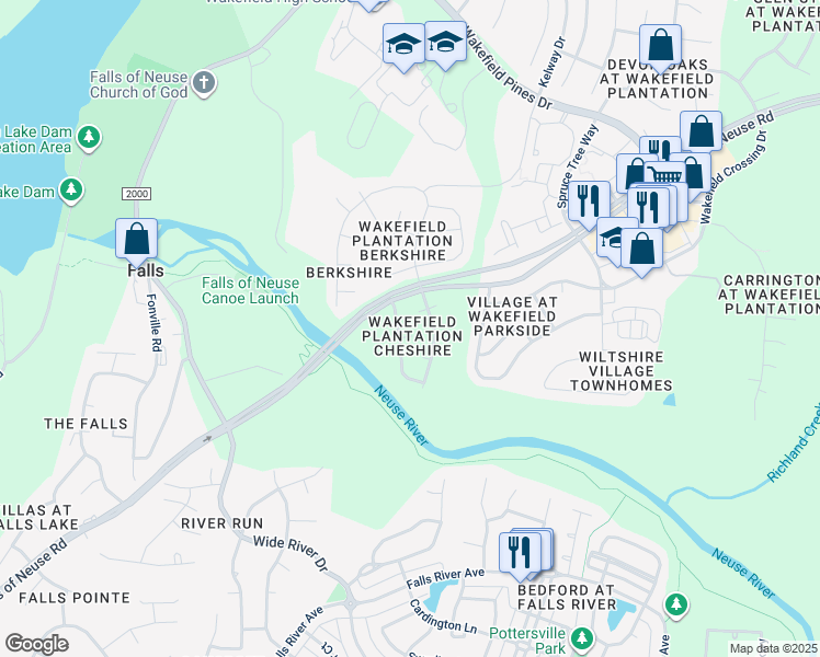 map of restaurants, bars, coffee shops, grocery stores, and more near 2205 Lakenheath Court in Raleigh