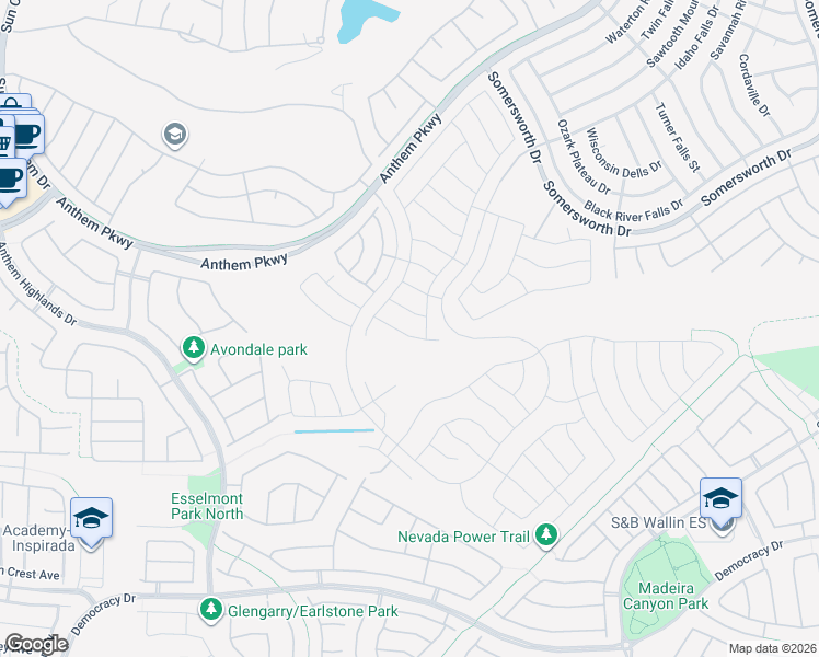 map of restaurants, bars, coffee shops, grocery stores, and more near 2362 Amana Drive in Henderson