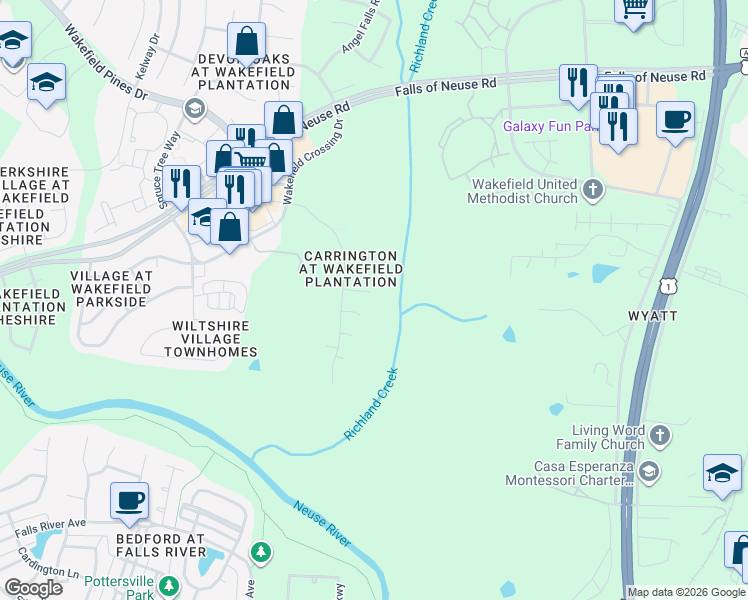 map of restaurants, bars, coffee shops, grocery stores, and more near 2921 Chatelaine Place in Raleigh