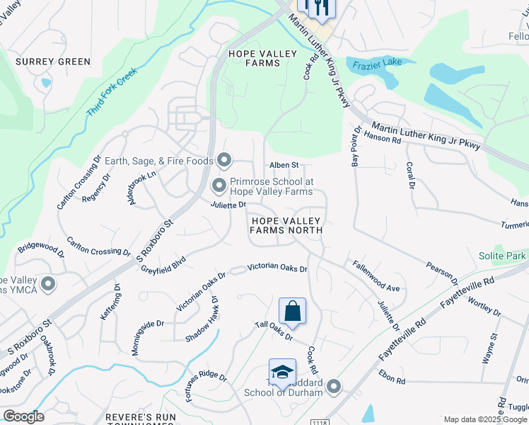 map of restaurants, bars, coffee shops, grocery stores, and more near 618 Ashford Lane in Durham