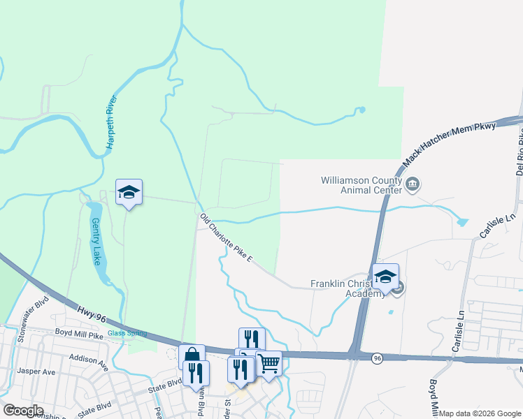 map of restaurants, bars, coffee shops, grocery stores, and more near 841 Old Charlotte Pike East in Franklin