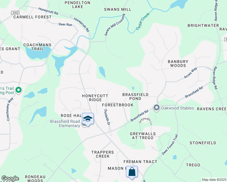map of restaurants, bars, coffee shops, grocery stores, and more near 11416 Dunleith Drive in Raleigh