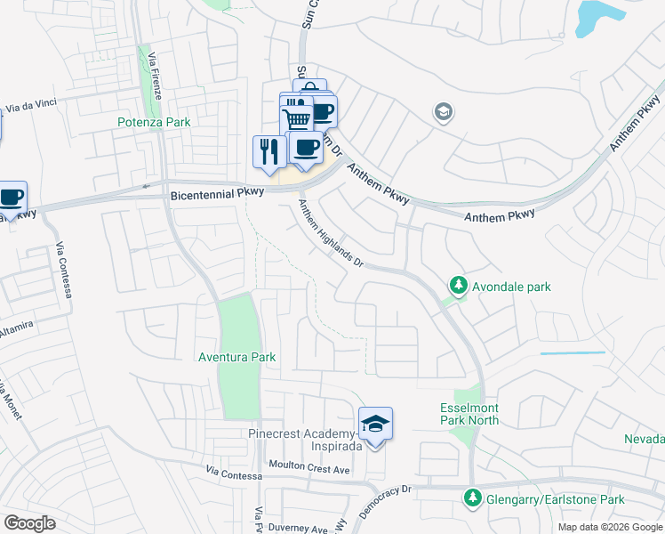 map of restaurants, bars, coffee shops, grocery stores, and more near 2402 Blairlogie Court in Henderson