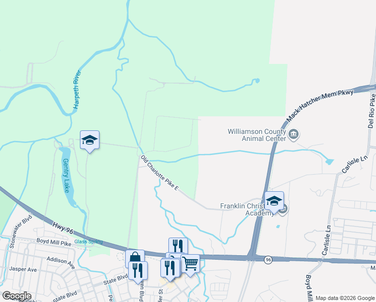 map of restaurants, bars, coffee shops, grocery stores, and more near 841 Old Charlotte Pike East in Franklin