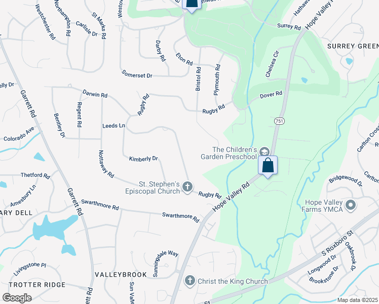 map of restaurants, bars, coffee shops, grocery stores, and more near 3519 Rugby Road in Durham