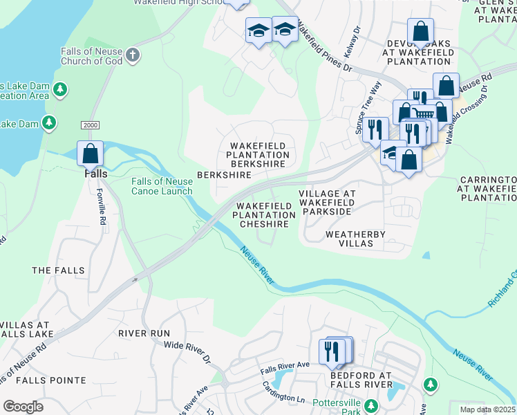 map of restaurants, bars, coffee shops, grocery stores, and more near 12608 Waterlow Park Lane in Raleigh