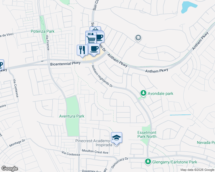 map of restaurants, bars, coffee shops, grocery stores, and more near 2978 Tara Murphy Drive in Henderson