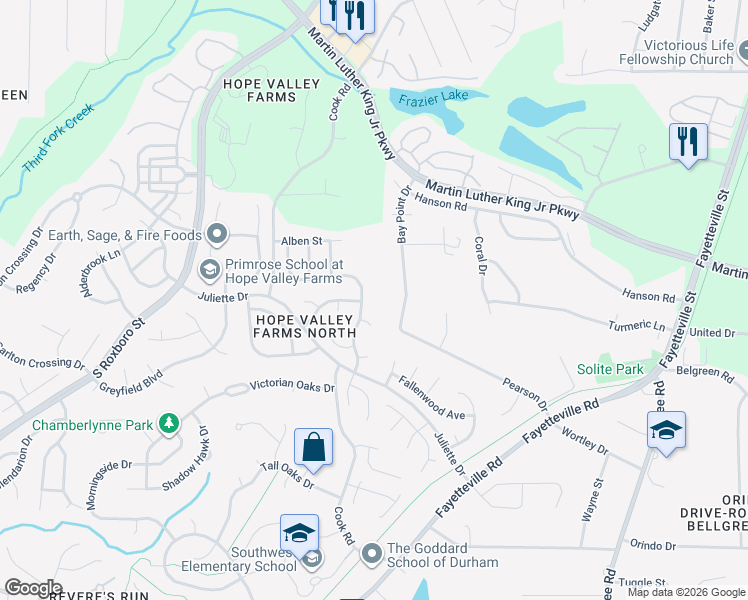 map of restaurants, bars, coffee shops, grocery stores, and more near 902 Spring Meadow Drive in Durham