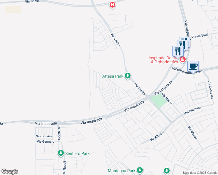 map of restaurants, bars, coffee shops, grocery stores, and more near 3509 Serravalle Lane in Henderson